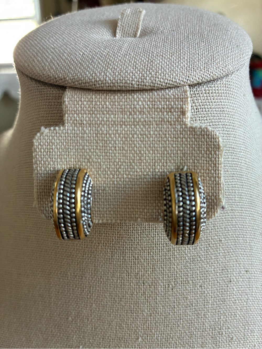 Two-Tone Beaded Hoop Earrings — Gold and Silver Detail